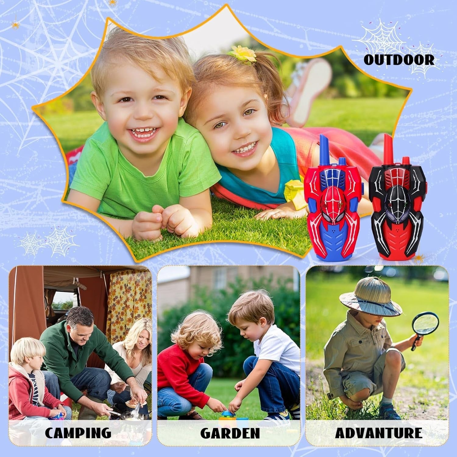 Kids Spider Walkie Talkies 2 Pack 8 Channel 300M Range Outdoor Toy