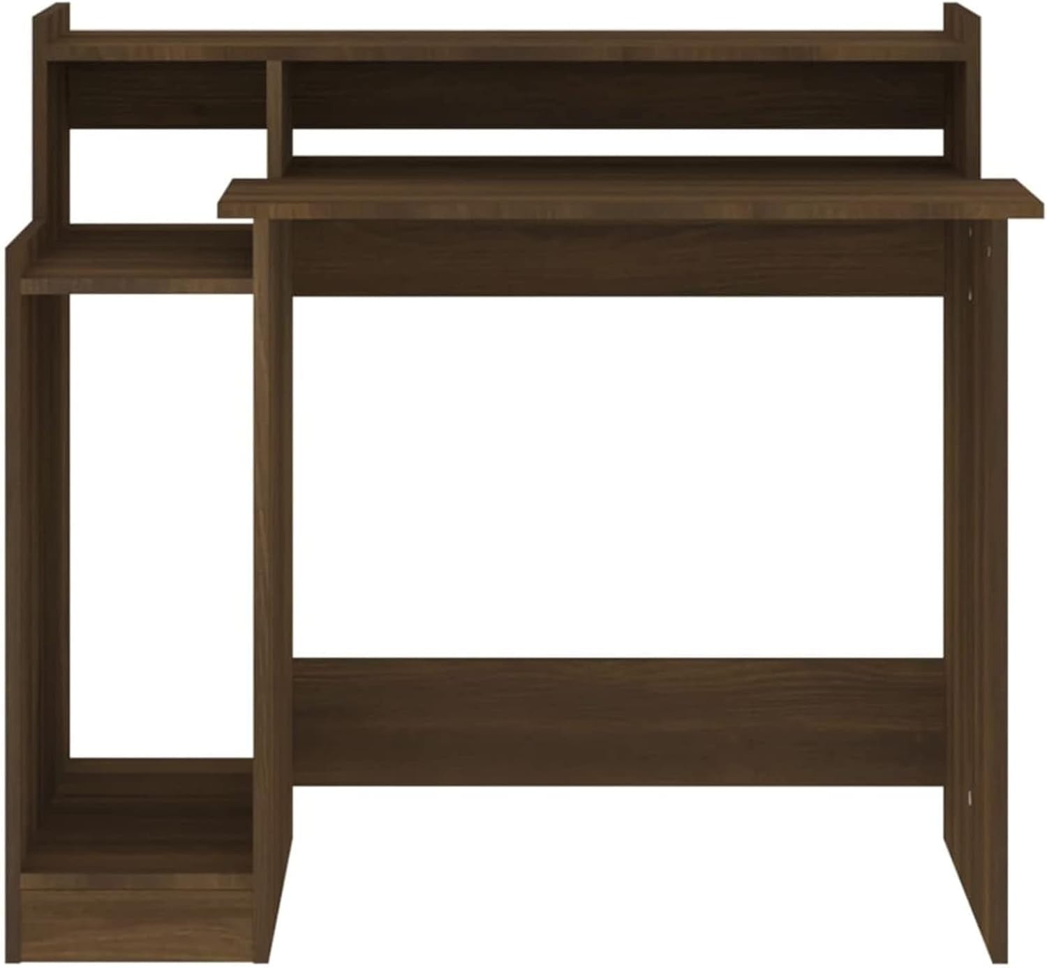 Modern Wooden Computer Desk with LED Lighting and Monitor Shelf Oak Workstation
