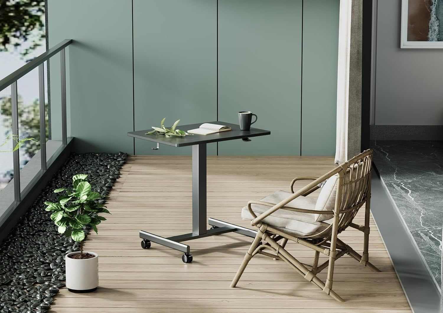 Mobile Standing Desk Height Adjustable Laptop Table Rolling Office Desk 65x48cm