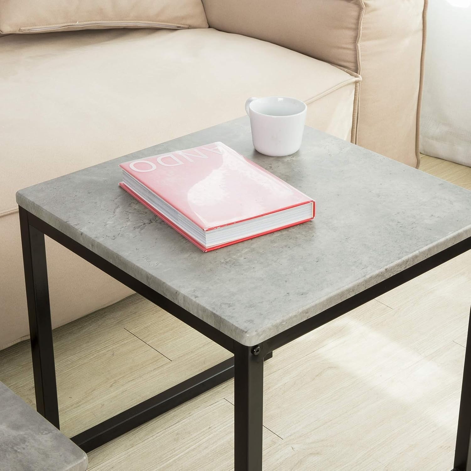 2X Nesting Coffee Table Set Grey/Black End Side Tables Modern Living Room Furnit