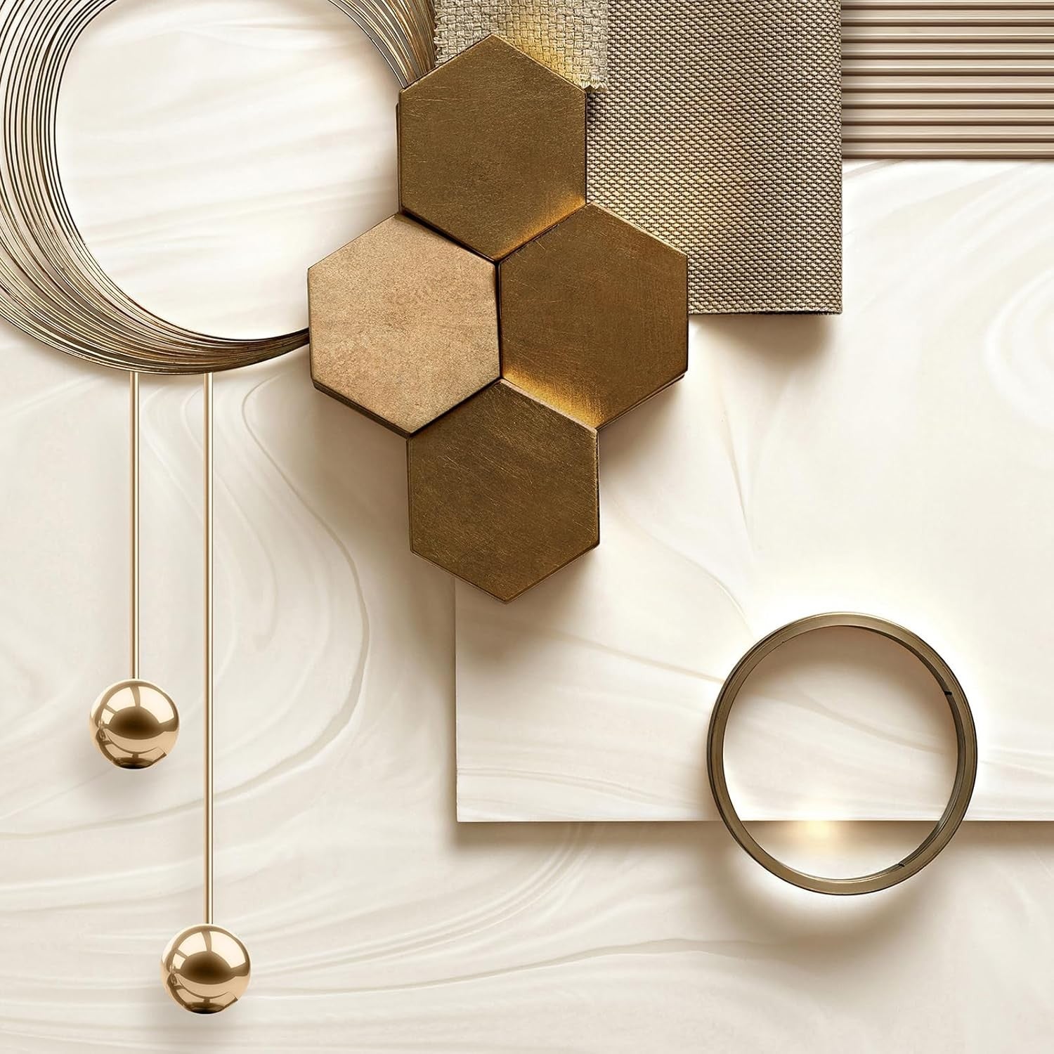 Extra Large Gold Geometric Wall Art 3 Panel 30x80in Framed