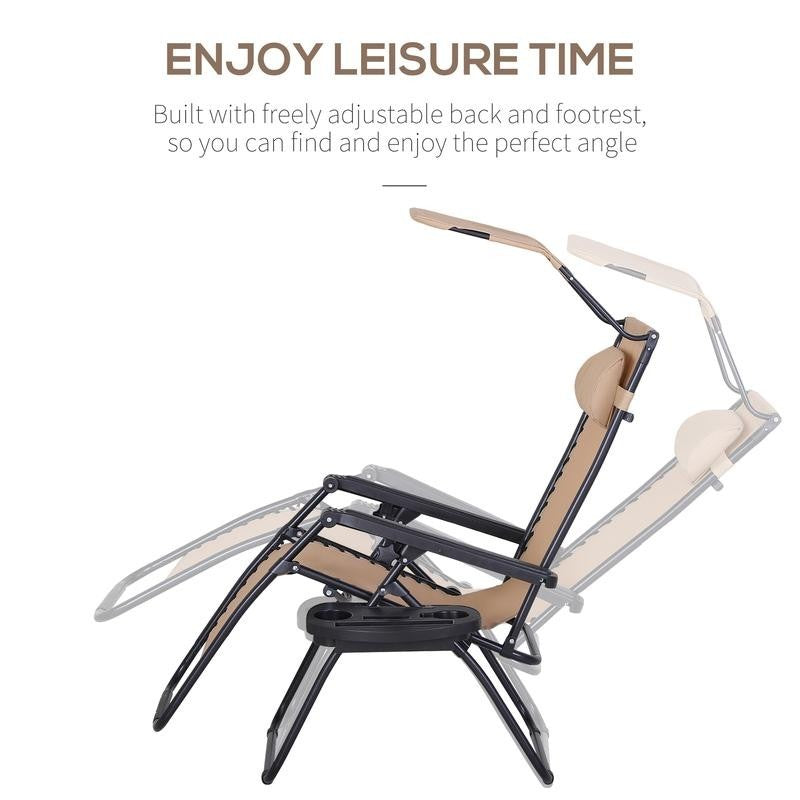 Zero Gravity Recliner Sun Lounger w/ Cup Tray & Canopy for Patio Garden