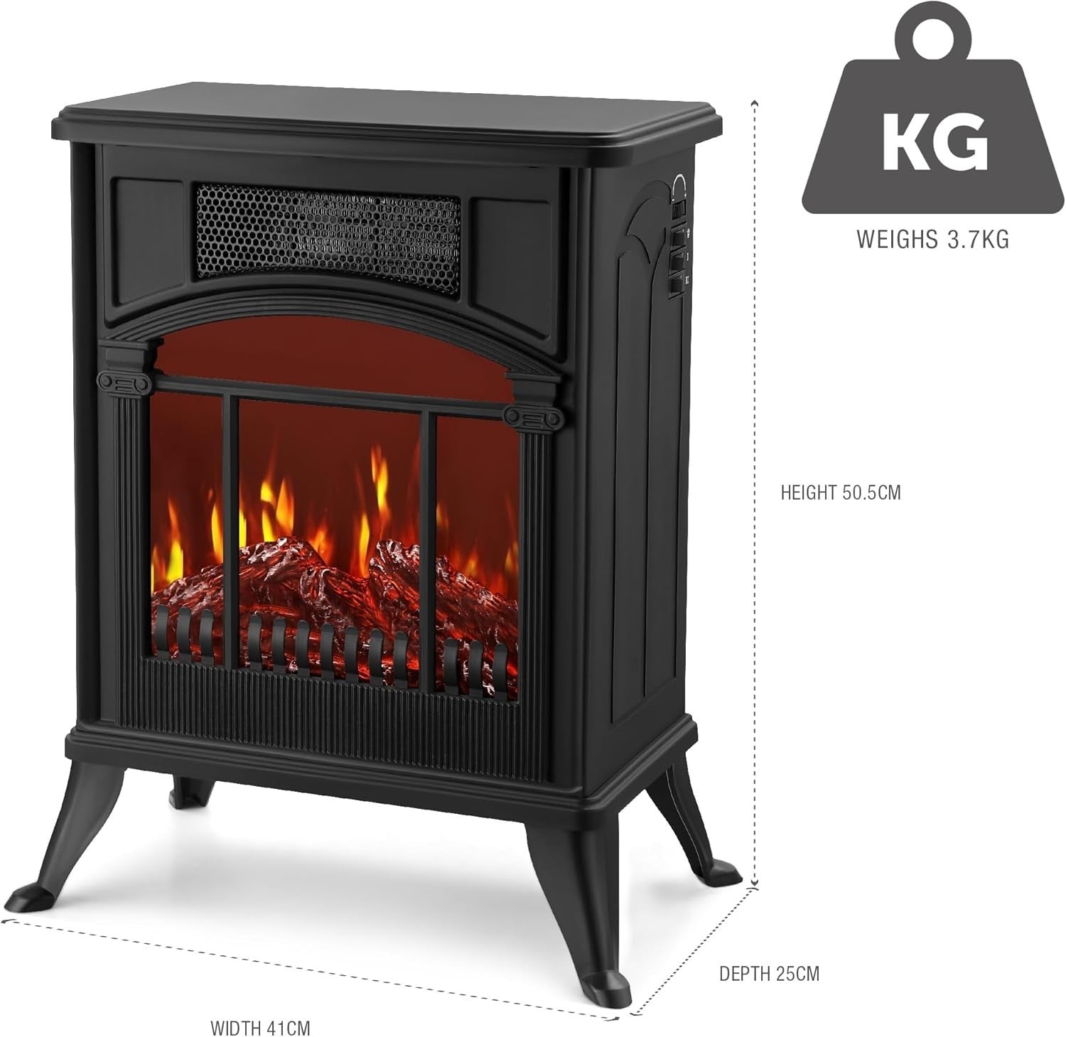 Electric Stove Fireplace Heater 1900W Flame Effect Log Burner Freestanding