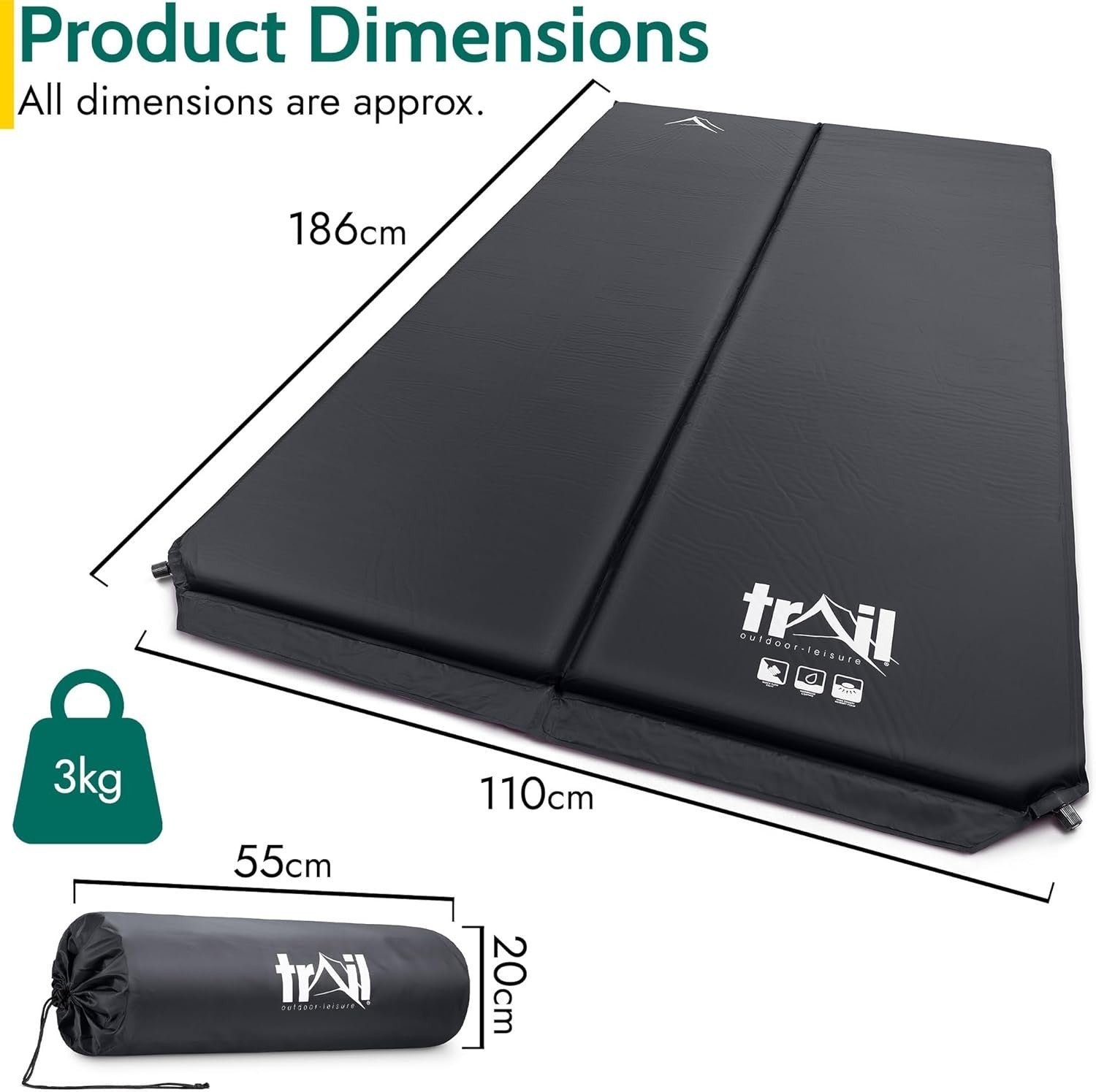 Double Self-Inflating Camping Mat | Thick 5cm Travel Sleeping Mattress