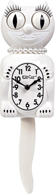 White Cat Wall Clock Vintage 15.5” Retro Eyes Move Tail Wiggles Battery