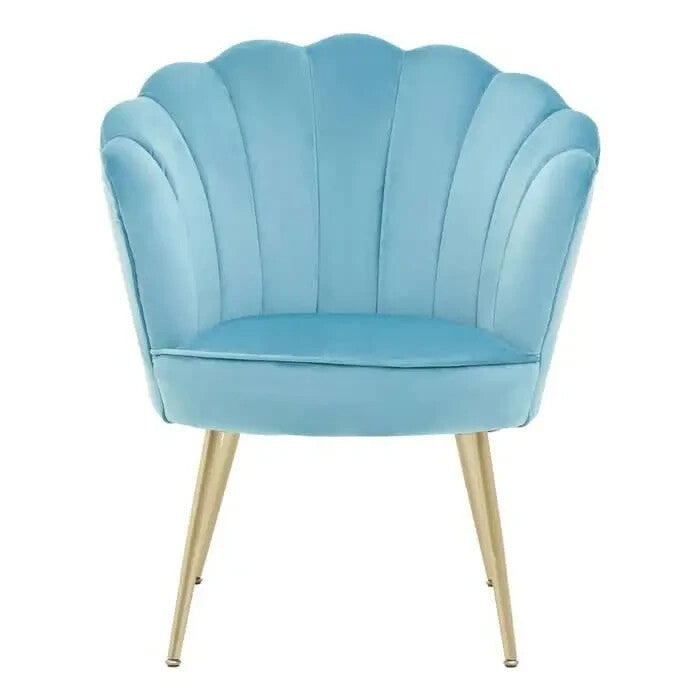 Aqua Velvet Scalloped Chair Gold Legs Accent Armchair for Modern Interiors
