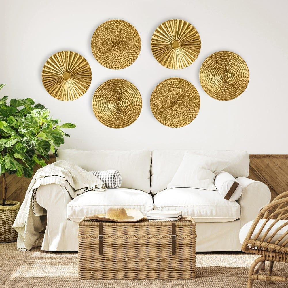 Set of 3 Gold Metal Wall Sculptures Boho Home Decor 30cm black
