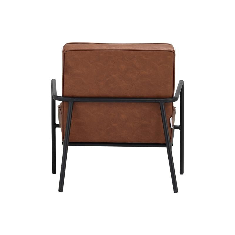 Tan PU Leather Accent Armchair Deep Seat Black Metal Frame Modern