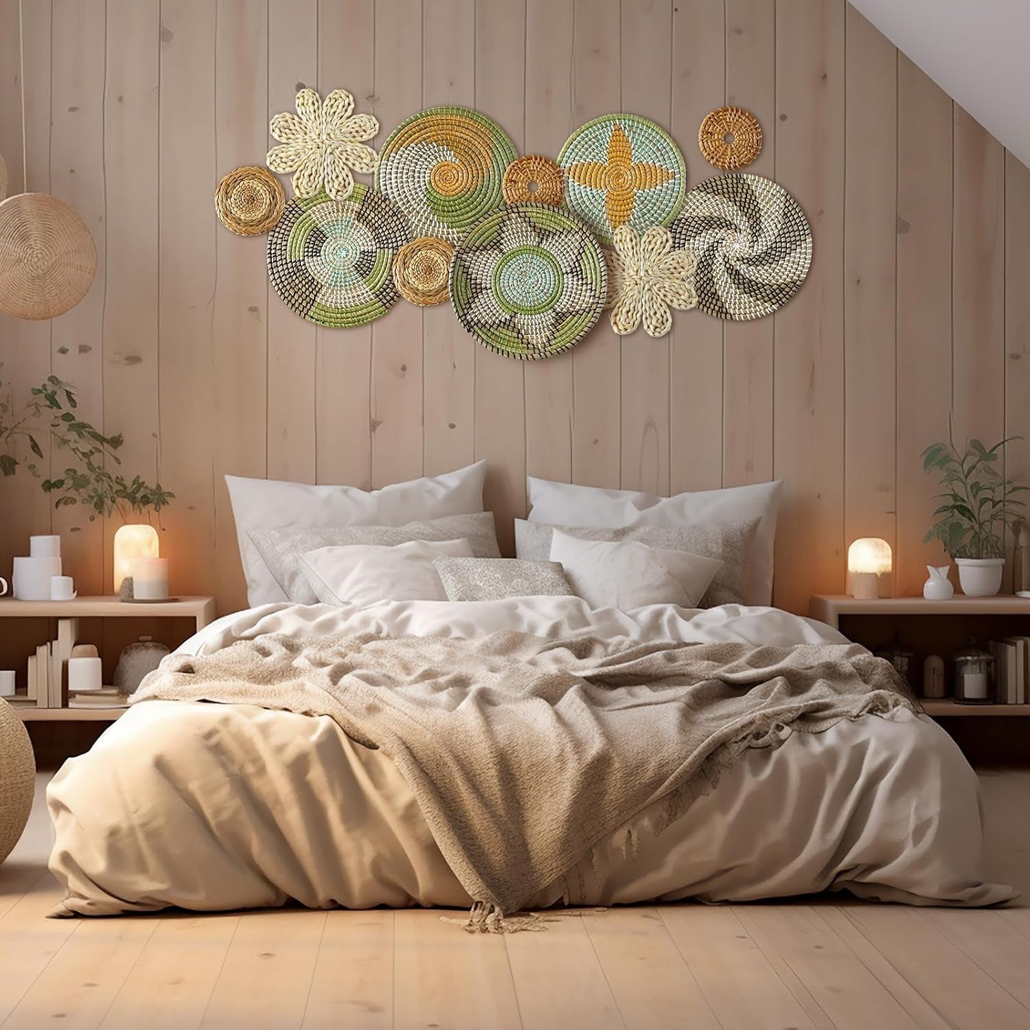 11PCS Boho Woven Wall Baskets Bulrush Farmhouse Decor Clr Stylish