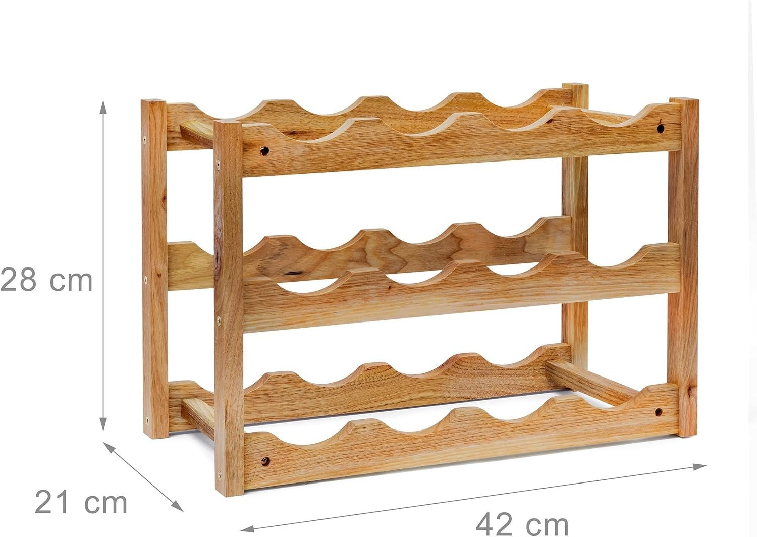 Wooden Wine Rack 12 Bottle Holder 3 Tier Natural Countertop Storage Stand