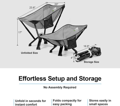 Portable Folding Camping Chair Lightweight Aluminum Frame No Assembly