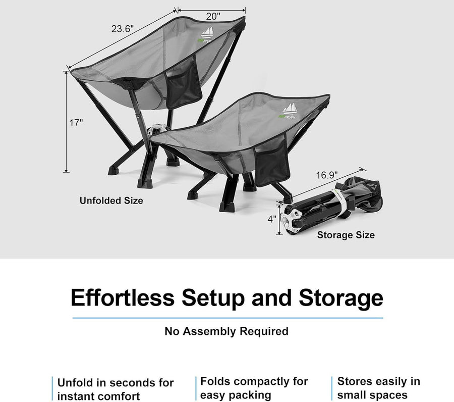 Portable Folding Camping Chair Lightweight Aluminum Frame No Assembly