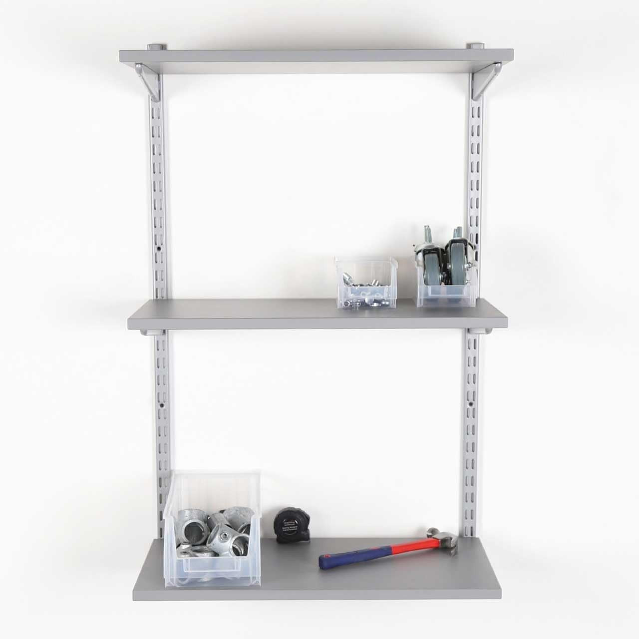3-Tier Adjustable Floating Wall Shelf Steel & MDF 100x60x32cm Grey