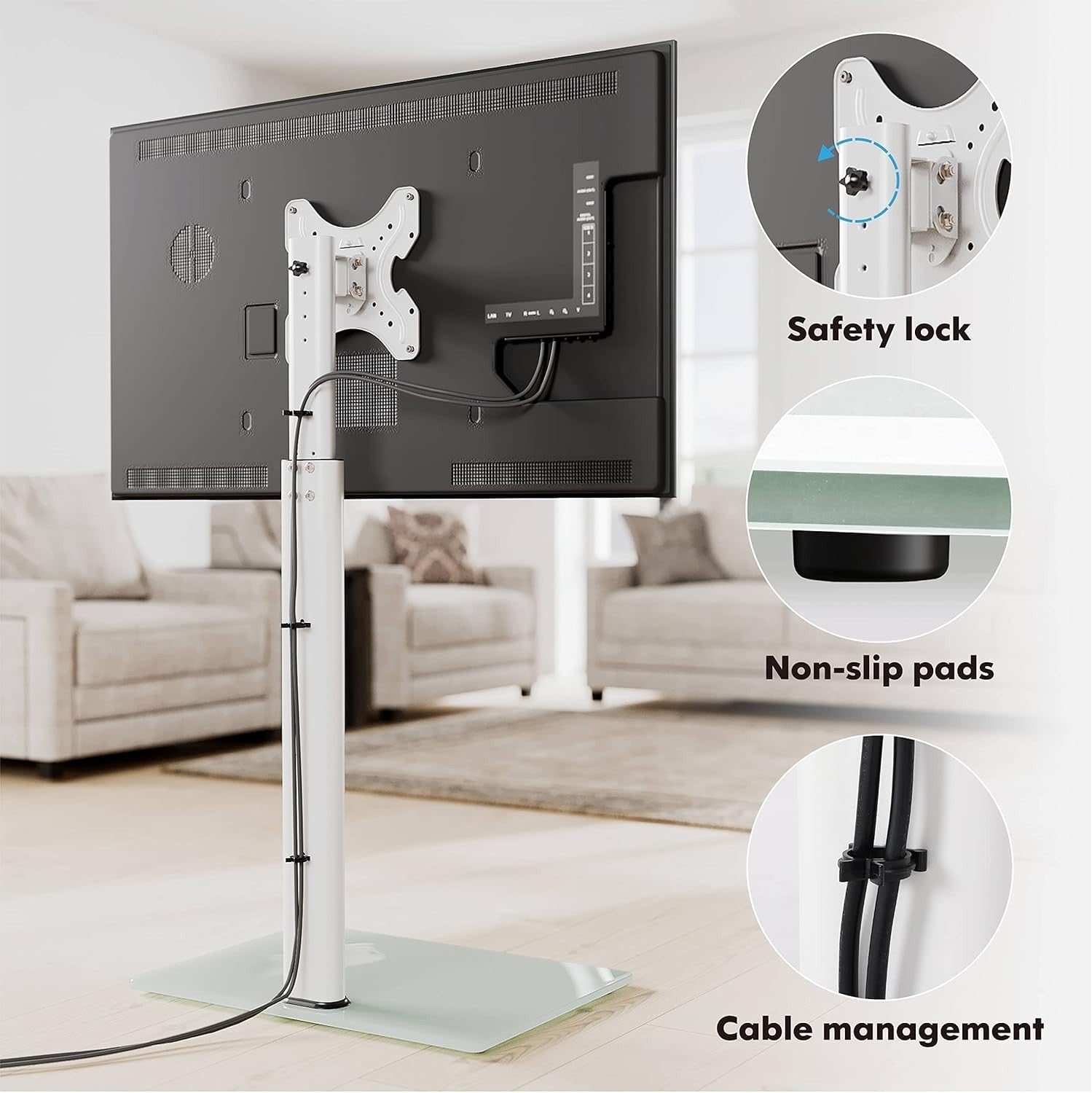 Height Adjustable TV Floor Stand 19-42" Tilt Swivel Glass Base VESA