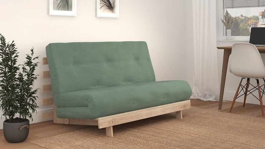 Double Futon Sofa Bed 137cm Harmony Green Wool Mix with Wood Frame