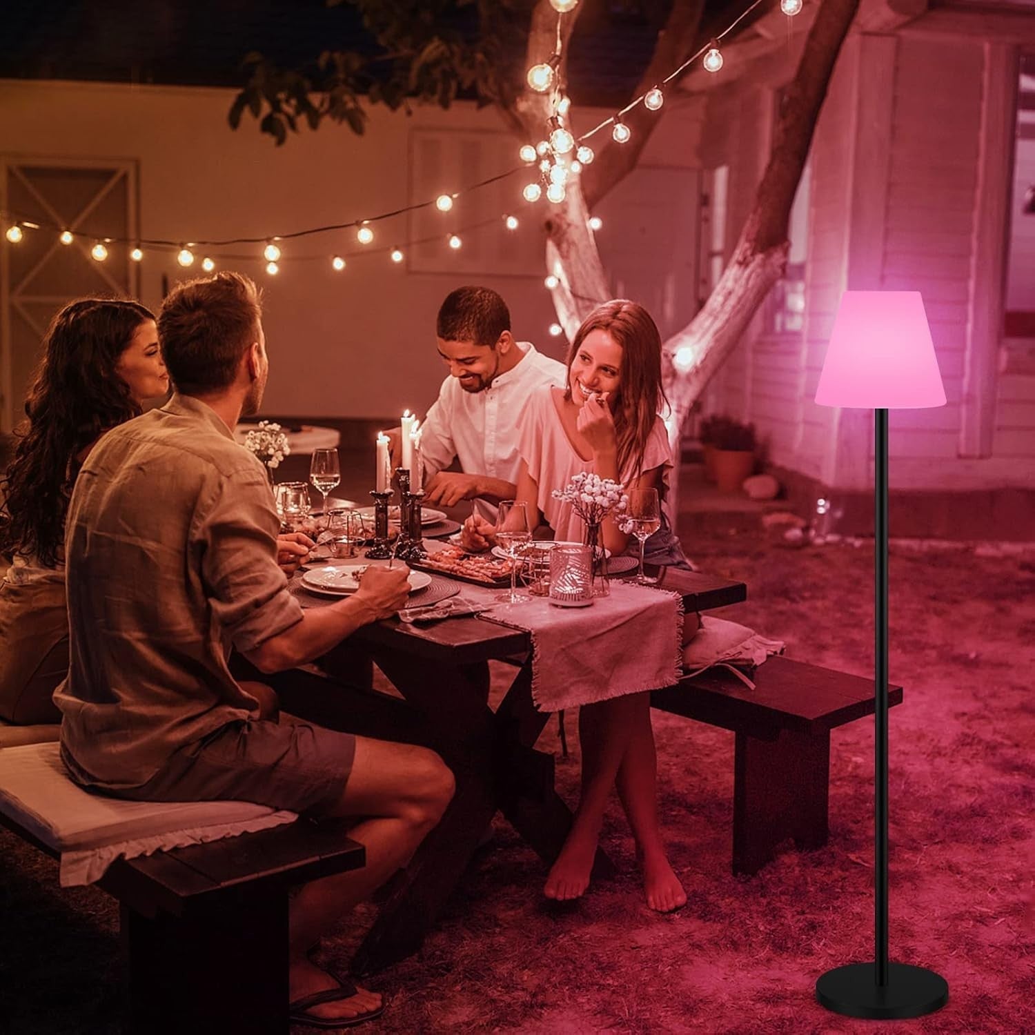 Waterproof Solar LED Floor Lamp Outdoor RGB Remote Control Garden Light