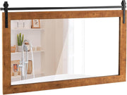 Rustic Barn Door Wall Mirror 101x66cm Wood Frame Farmhouse Vanity Decor