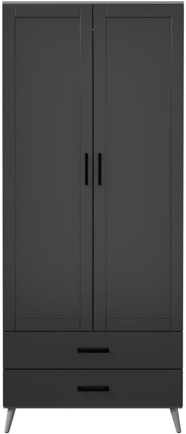 Modern Grey 2 Door Wardrobe with 2 Drawers – Space-Saving Bedroom Storage
