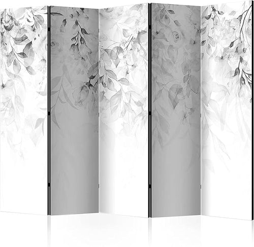 White Leaf 5 Panel Room Divider 225x172cm Single Sided Folding Screen