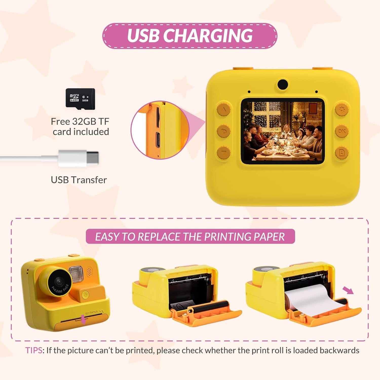 Kids Instant Print Camera 48MP HD Video 32GB Card Paper Pens Kit