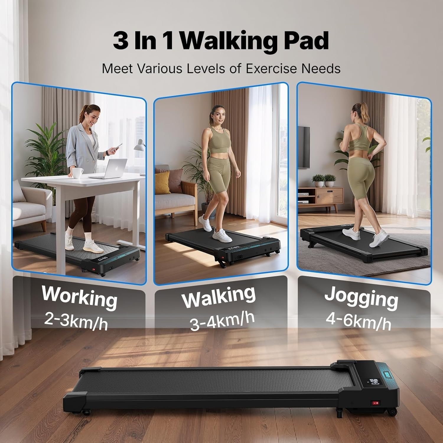 Under Desk Treadmill Walking Pad 5% Incline Quiet App Remote Home Office