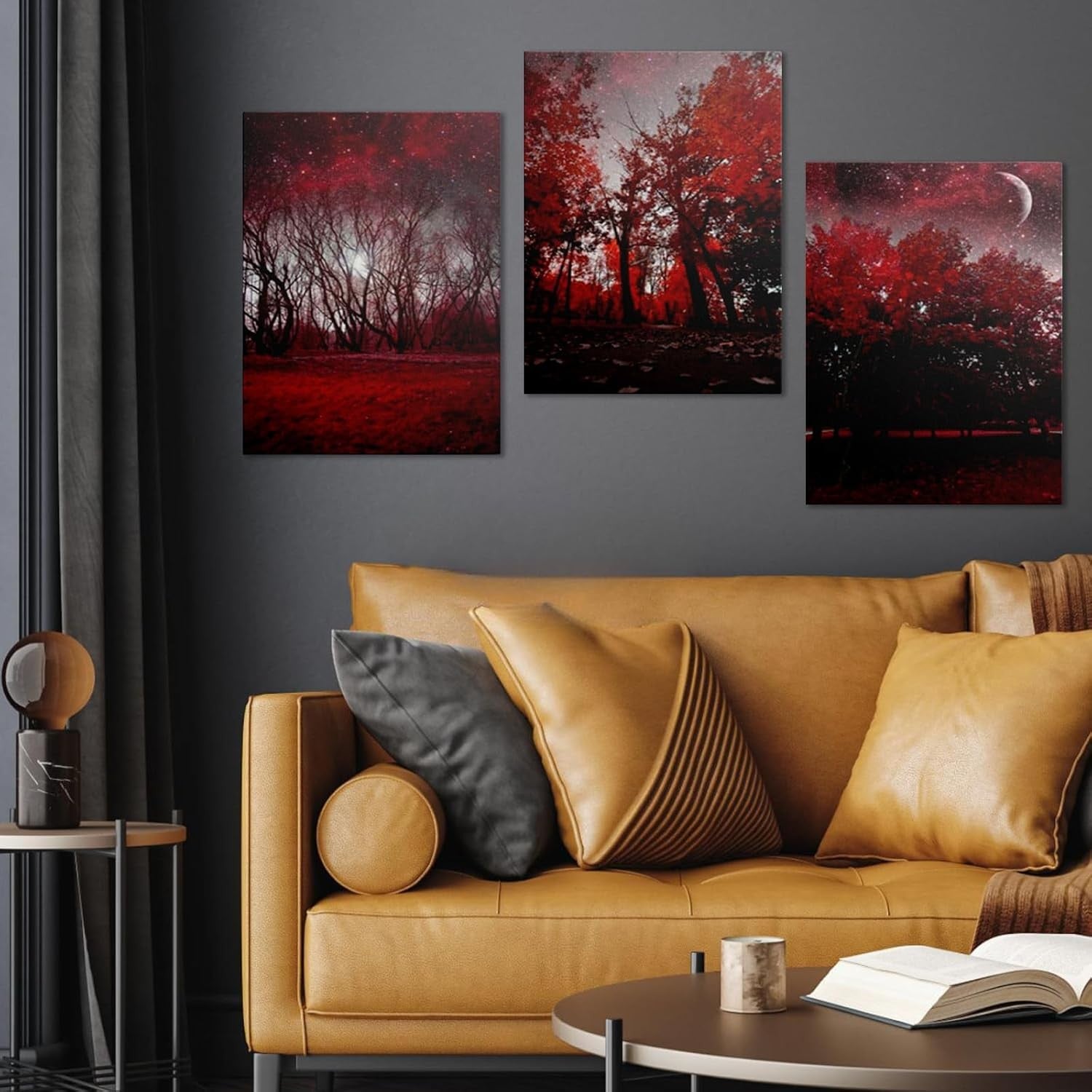 Abstract Red Tree Canvas Wall Art Framed Modern
