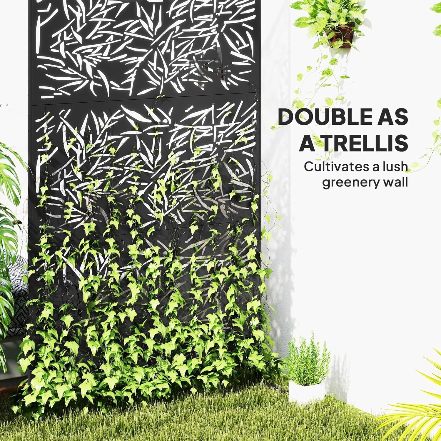 Garden Privacy Screen Freestanding Metal Divider Bamboo Design 6.5FT Outdoor