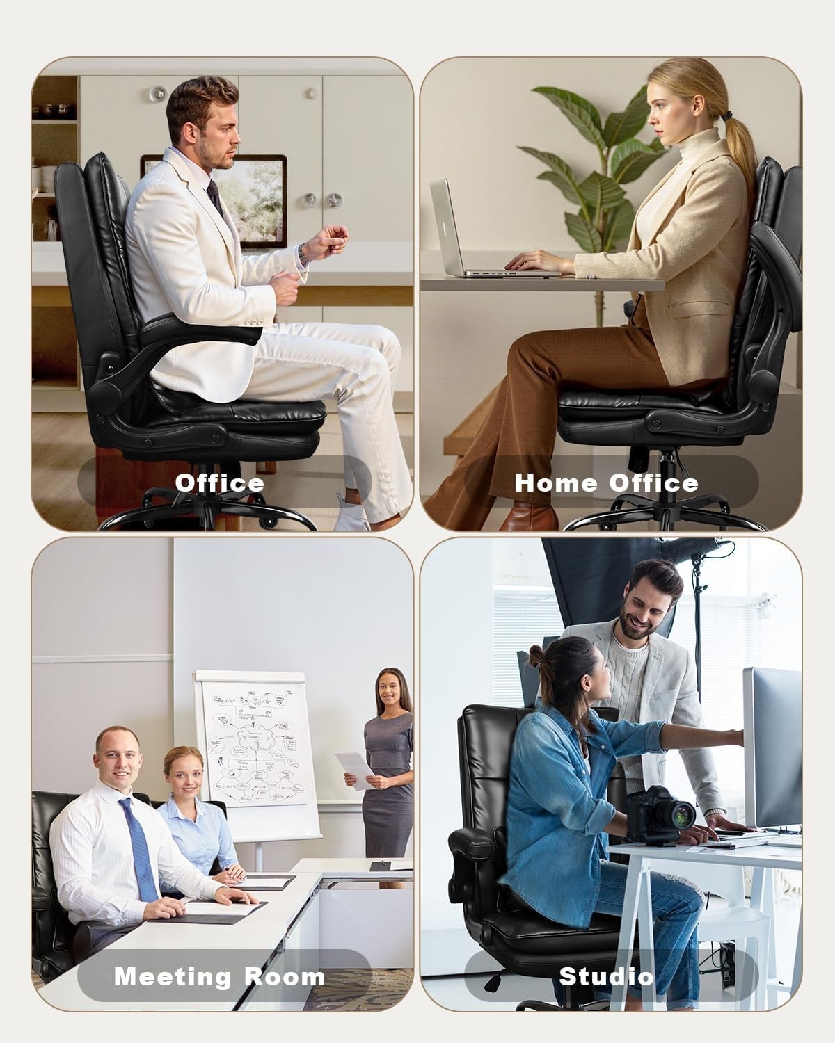 Ergonomic Office Chair Adjustable Lumbar Support Flip-Up Armrests Swivel Black