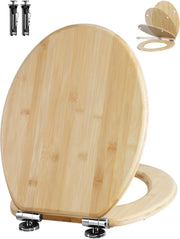 Bamboo Toilet Seat Soft Close O Shape Quick Release Adjustable Top Fix 45x37cm