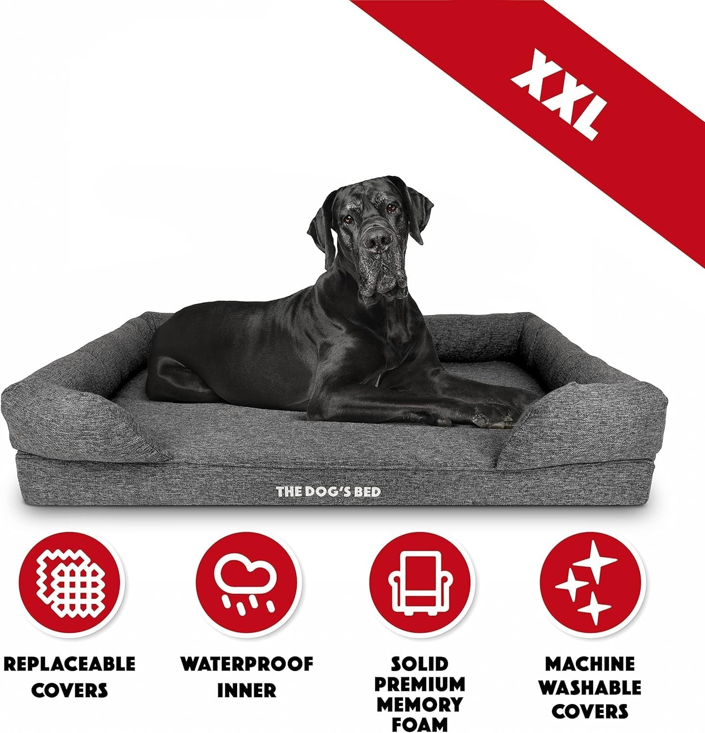 XXL Orthopedic Dog Bed Memory Foam Washable 131x100cm Grey