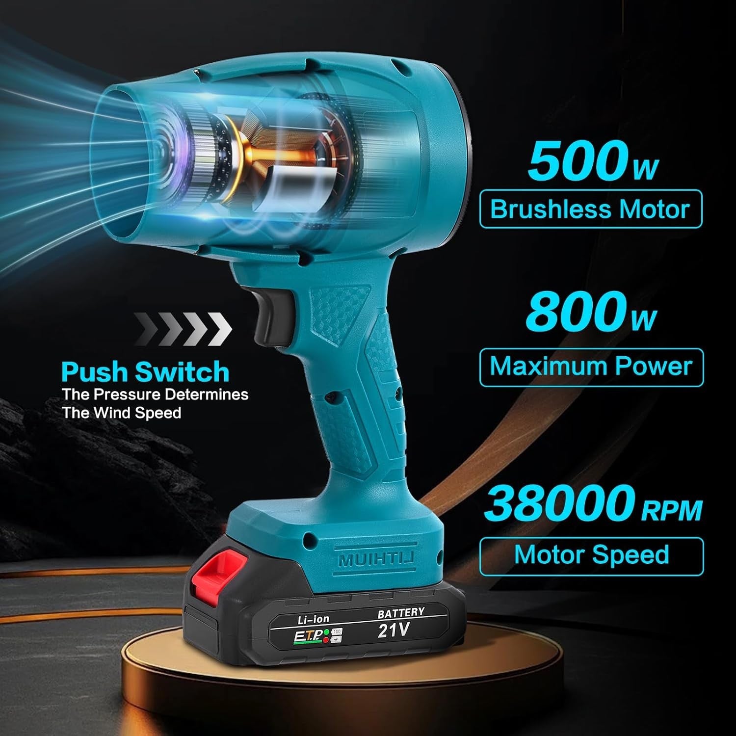 Small Cordless Leaf Blower 38000RPM Power 21V Battery Handheld