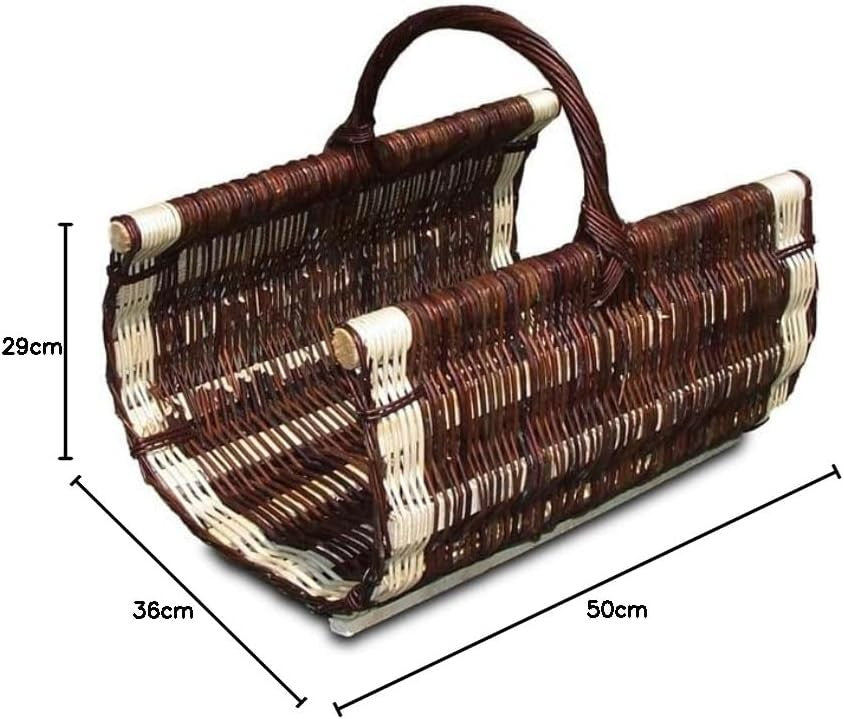 Wicker Log Basket with Handle for Indoor Wood Storage, Rustic Fireplace Holder