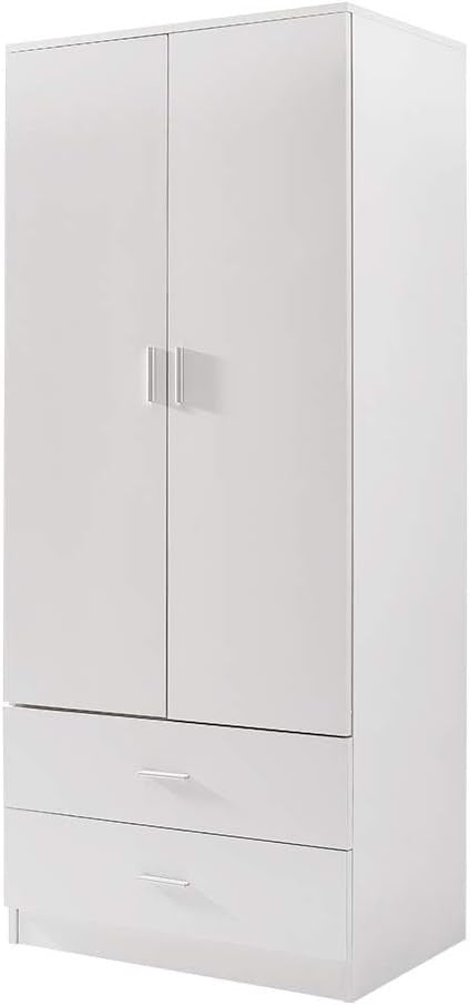 Tall 2-Door Wardrobe with Drawers & Hanging Rail Bedroom Storage Unit