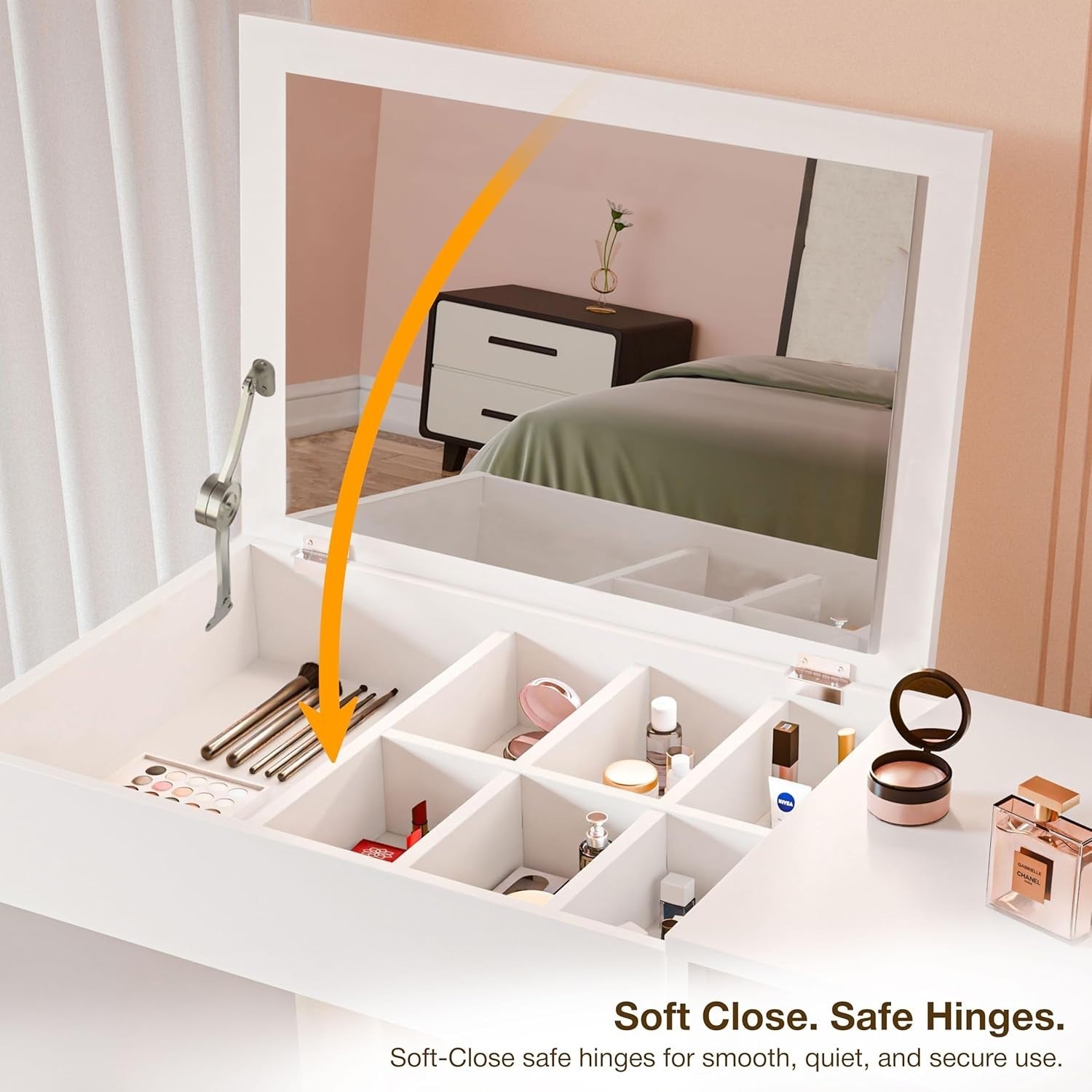 2-in-1 White Vanity Dressing Table Desk with Flip Mirror, Hidden Storage, Stool