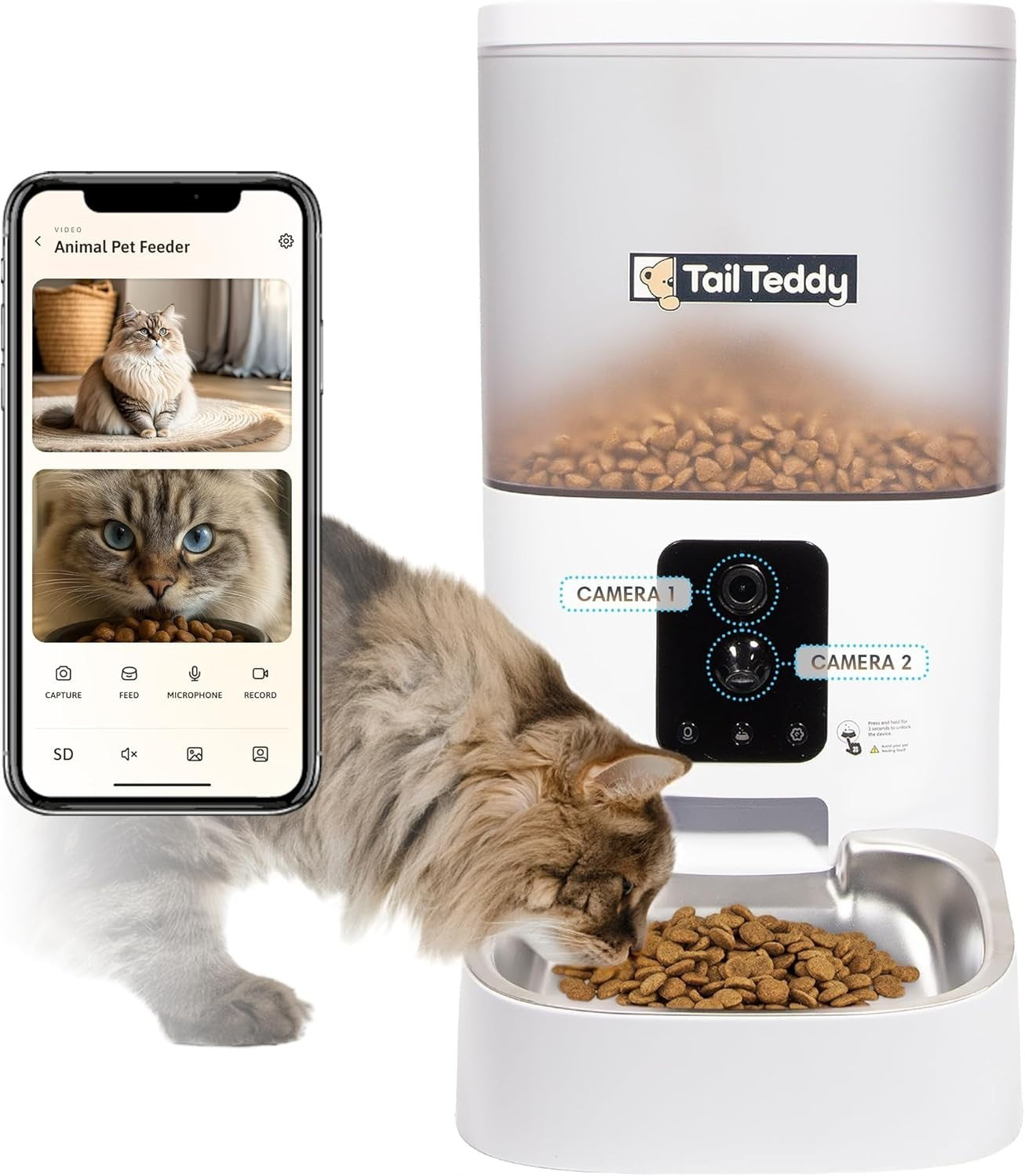 Smart Cat Feeder Dual Camera AI Detection WiFi App Control 6L Auto