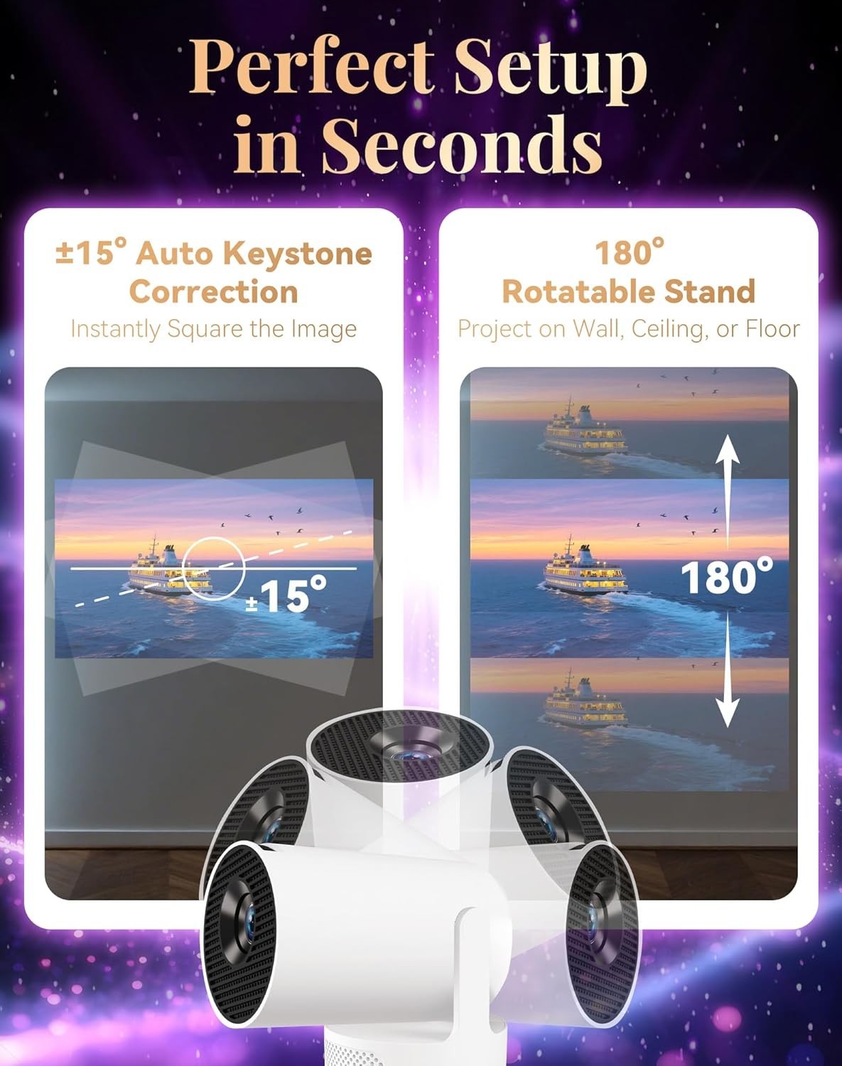 4K Smart Projector WiFi Bluetooth Auto Keystone 180° Rotate Reading Gaming
