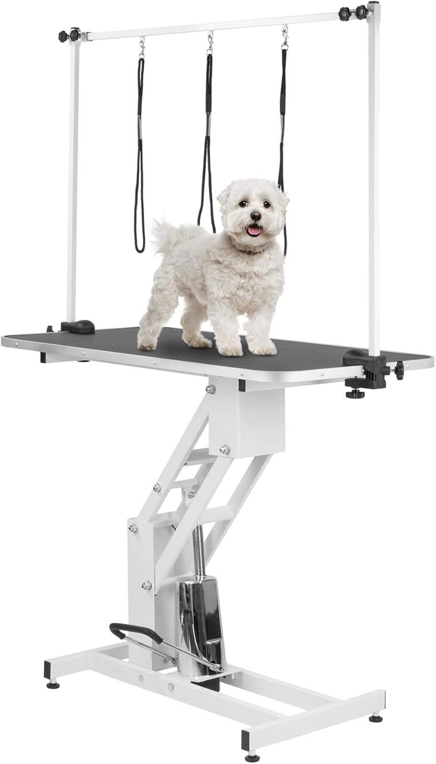 Large Hydraulic Dog Grooming Table Adjustable Height Non Slip Top H Bar