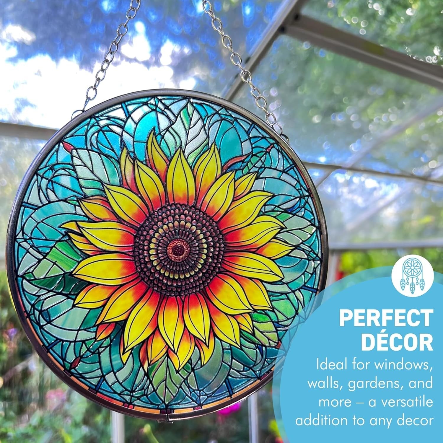 Sunflower Stained Glass Suncatcher 6" | Vibrant Window Hanging Decor | Colourful