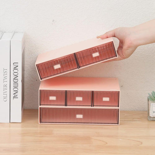 3 Tier Desk Organizer 6 Clear Drawers Stackable Makeup Office Pink