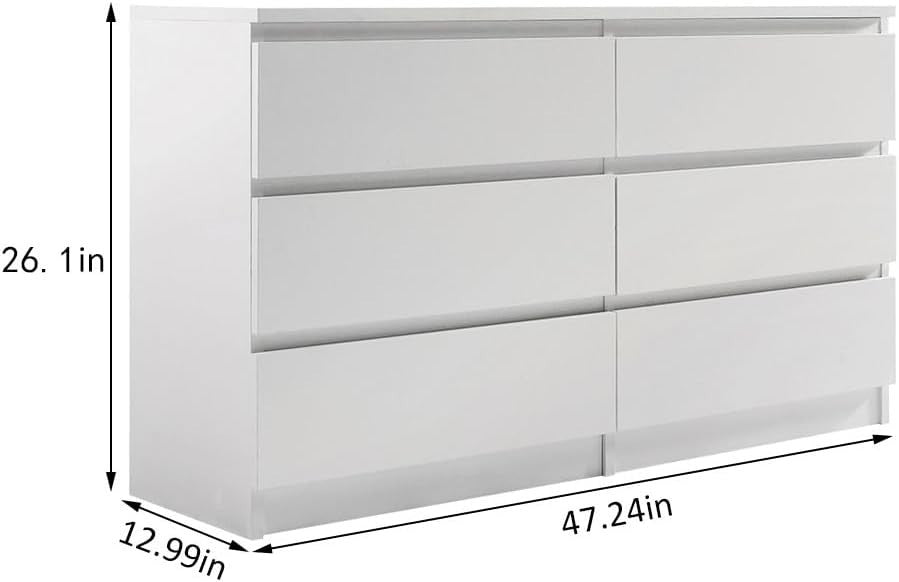 White 6 Drawer Chest | Wide Bedroom Storage Unit | Modern Flat-Pack Cabinet