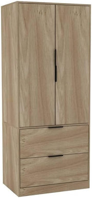 Tall Oak Bedroom Wardrobe 2 Door 2 Drawer Storage Hanging Rail Unit