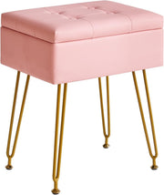 Pink PU Leather Vanity Stool with Storage & Flip Tabletop – Adjustable Legs
