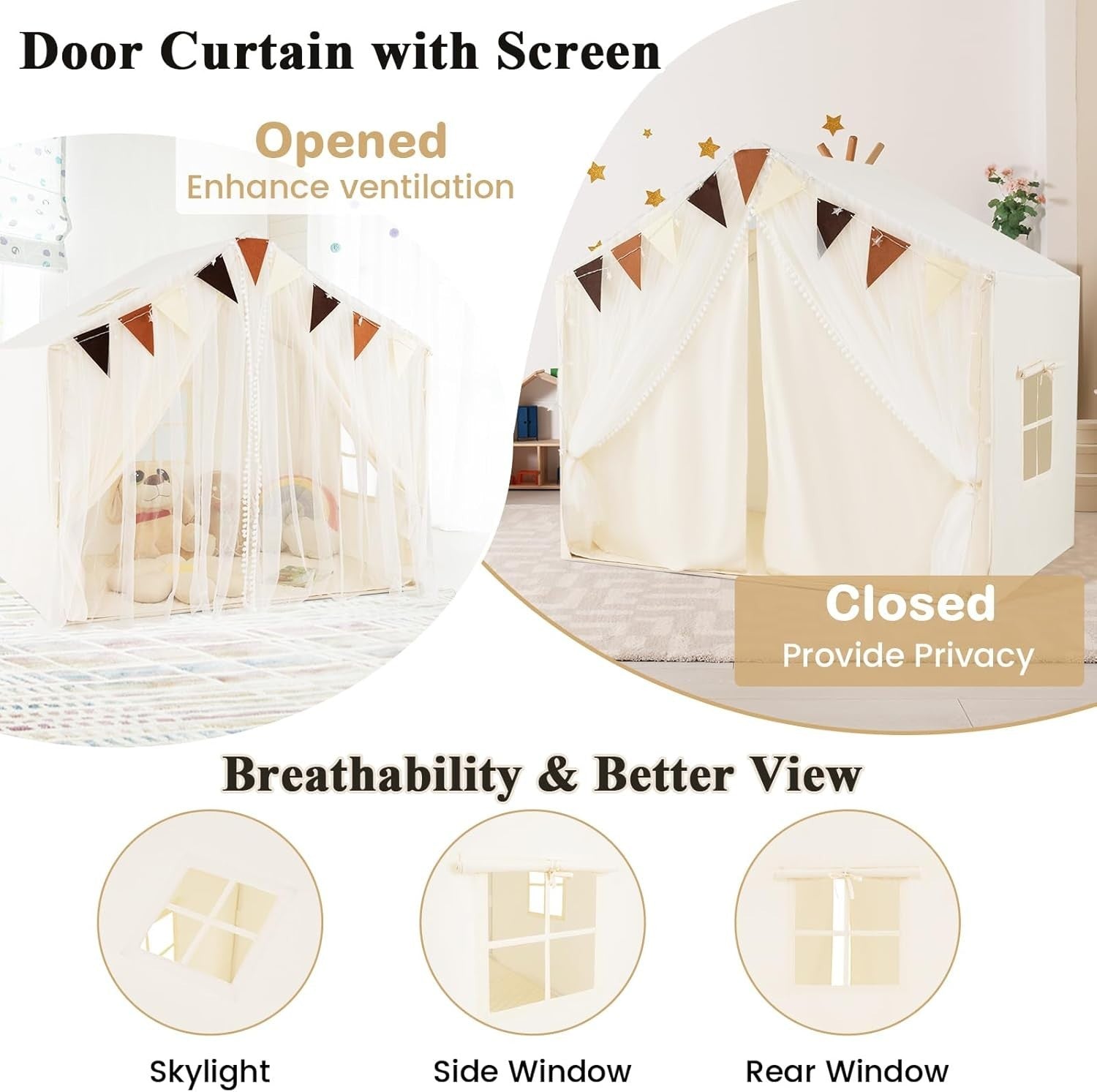 Large Kids Indoor Playhouse Tent w Star Lights Mat Windows Banner