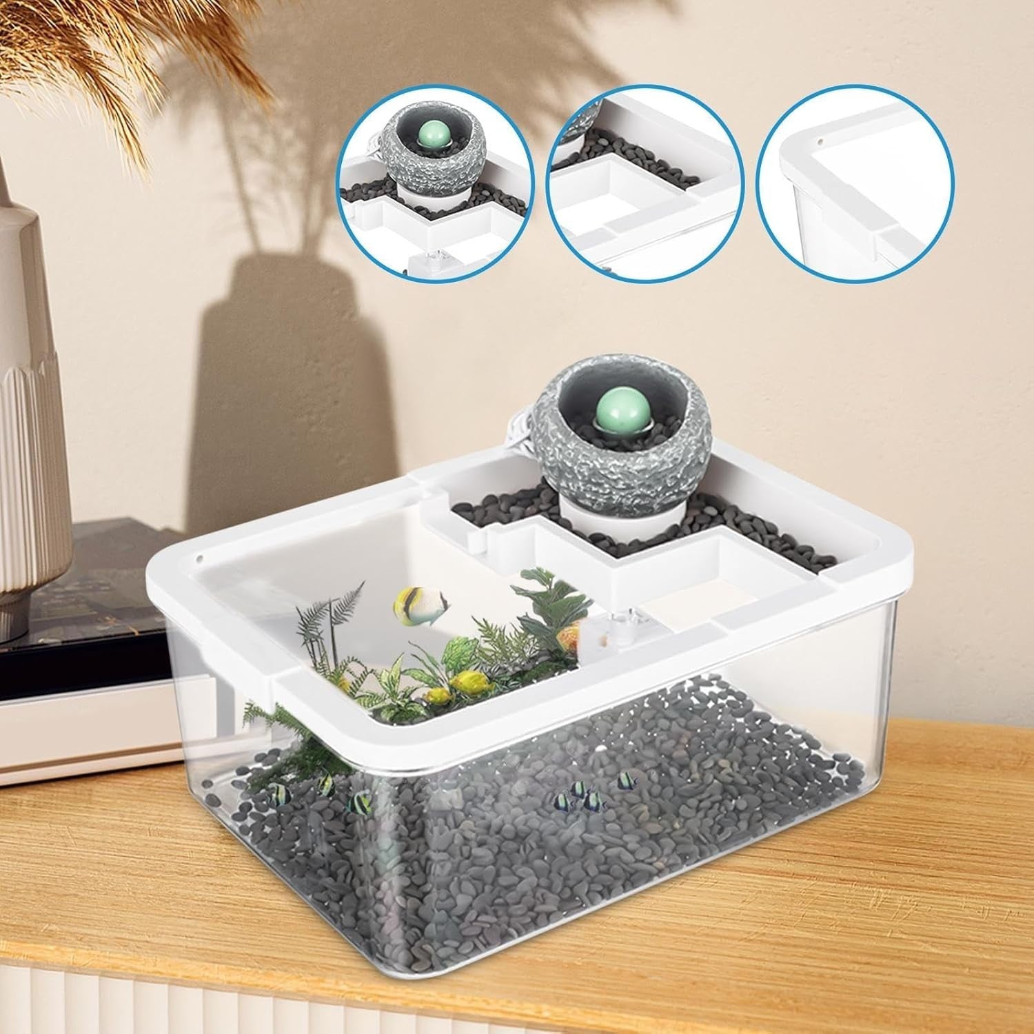 Small Desktop Fish Tank Kit | Filtered Aquarium w/ USB Light & Pump
