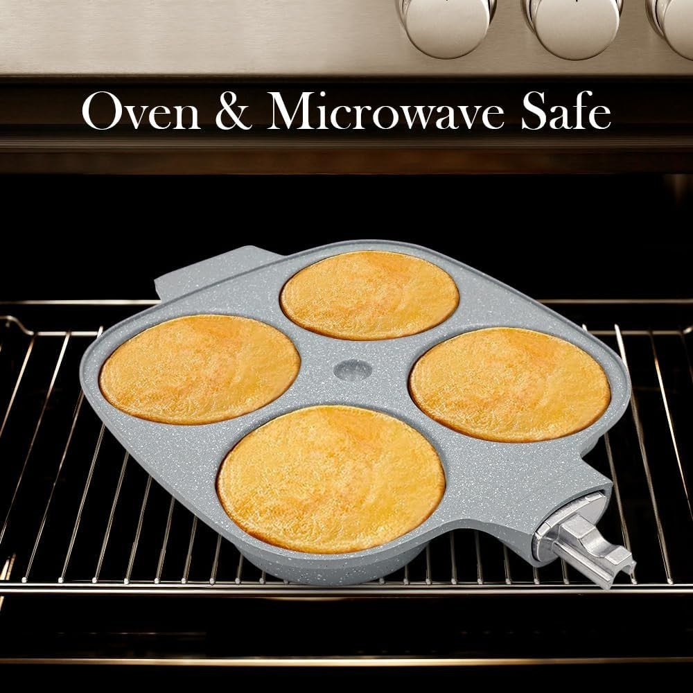 4-Cup Egg Pan Non-Stick Ceramic Pancake Skillet w/ Lid & Detachable Handle Blue