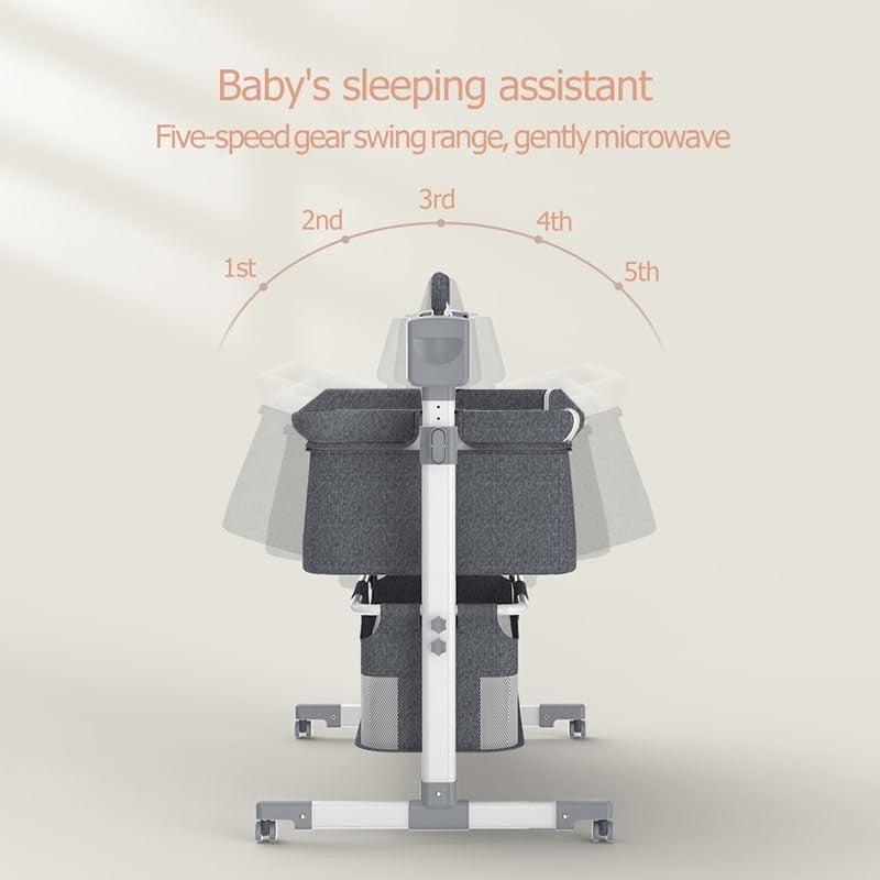 Smart Baby Bedside Crib with Music, Remote, Adjustable Height & Swing Beige