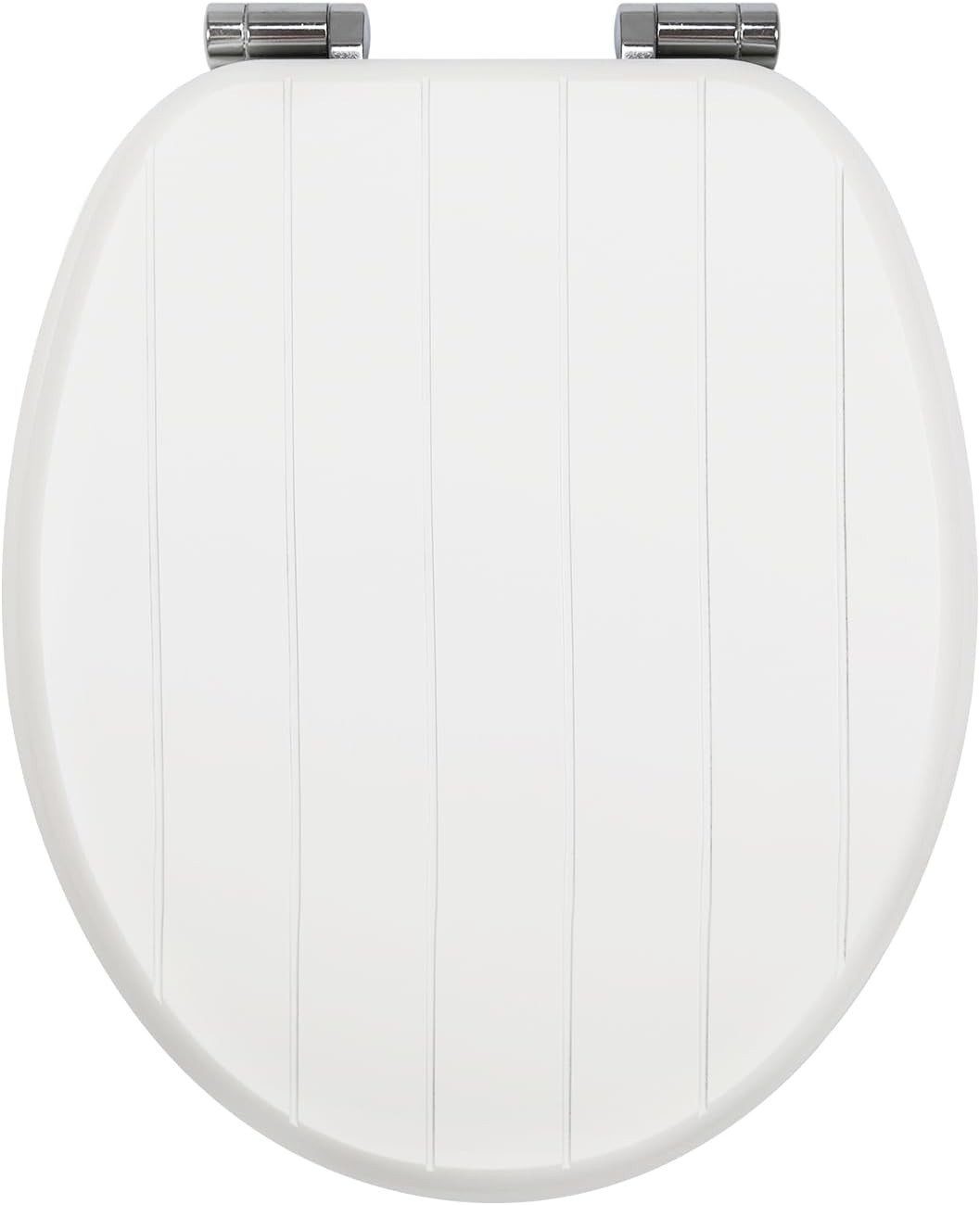 White Wooden Toilet Seat MDF Soft Close Adjustable Hinges 43.5x37.5cm