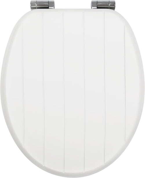 White Wooden Toilet Seat MDF Soft Close Adjustable Hinges 43.5x37.5cm