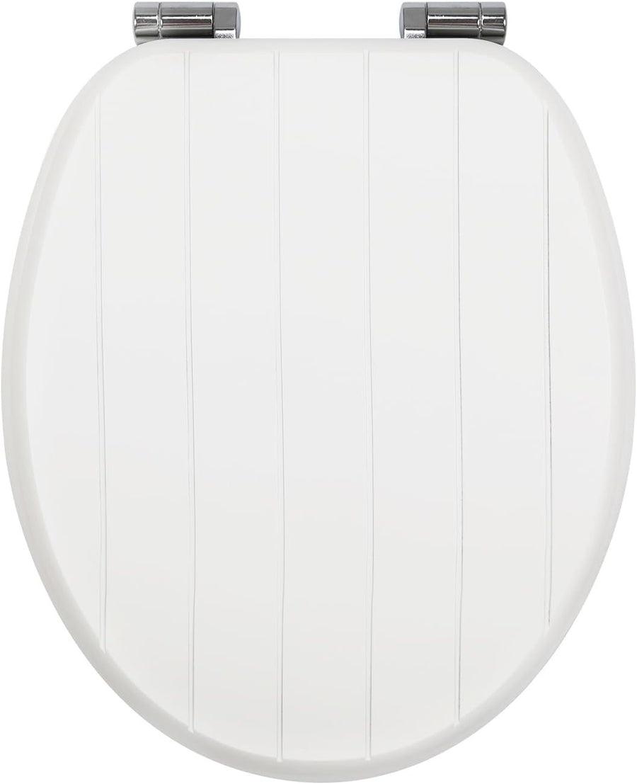 White Wooden Toilet Seat MDF Soft Close Adjustable Hinges 43.5x37.5cm