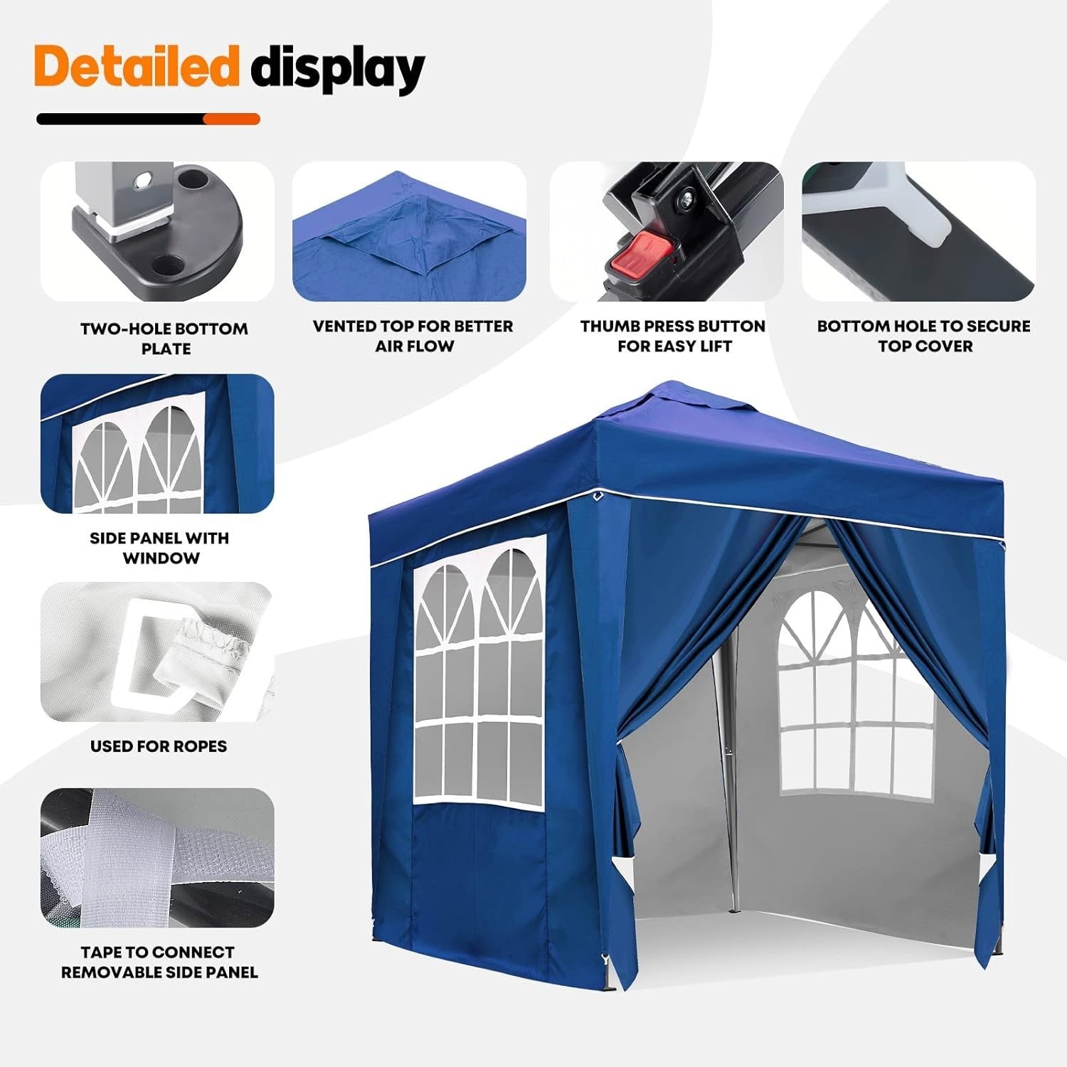 2x2M Blue Pop Up Gazebo With Removable Sides Waterproof Outdoor Tent